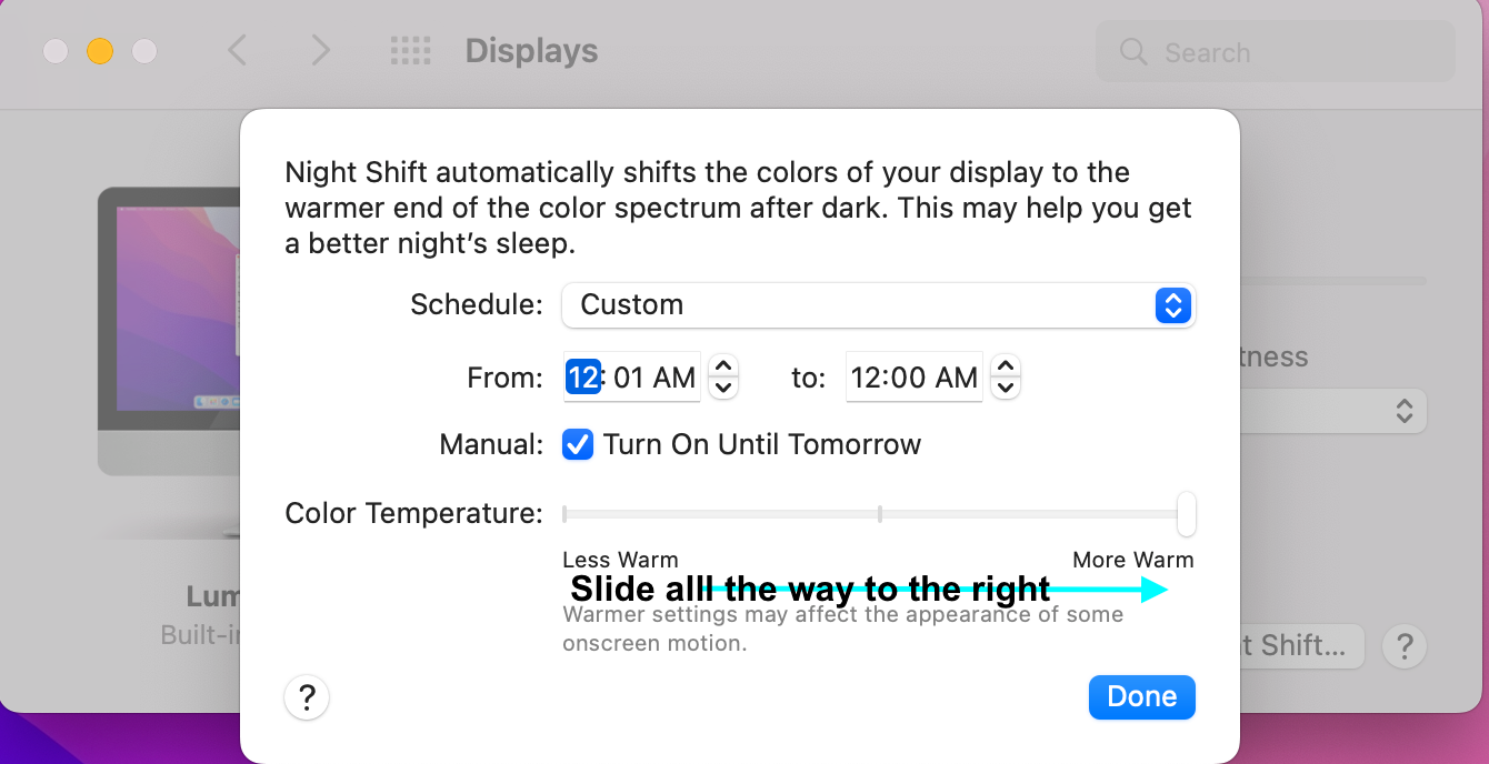 How to turn on blue light filter on Mac